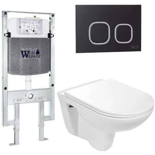 Комплект унитаза с инсталляцией WeltWasser AMBERG 497 ST + BAARBACH 004 GL-WT + AMBERG RD-BL 10000006679 цвет Белый глянцевый с сиденьем Микролифт и клавишей смыва цвет Черный
