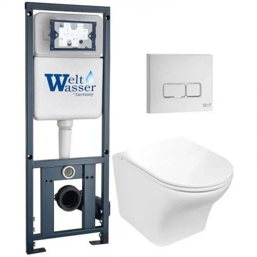 Комплект унитаза с инсталляцией WeltWasser MARBERG 410 + ODENBACH 004 GL-WT + MAR 410 SE GL-WT 10000010968 цвет Белый глянцевый с сиденьем Микролифт и клавишей смыва цвет Белый глянцевый