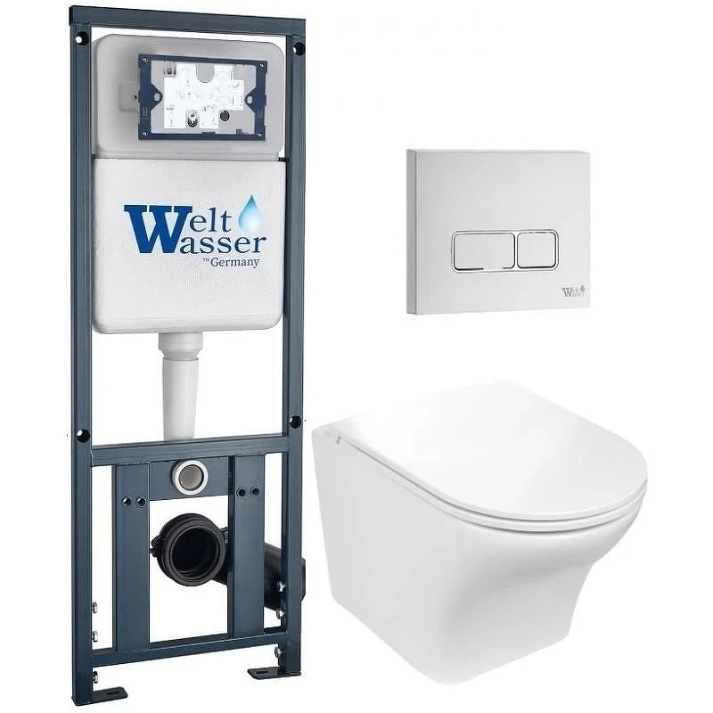 Комплект унитаза с инсталляцией WeltWasser MARBERG 410 + ODENBACH 004 GL-WT + MAR 410 SE GL-WT 10000010968 цвет Белый глянцевый с сиденьем Микролифт и клавишей смыва цвет Белый глянцевый