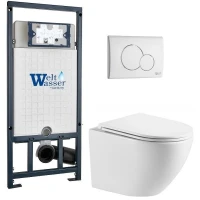 Комплект унитаза с инсталляцией WeltWasser MARBERG 507 + MERZBACH 043 MT-WT + MAR 507 RD GL-WT 10000011438 цвет Белый глянцевый с сиденьем Микролифт и клавишей смыва цвет Белый глянцевый