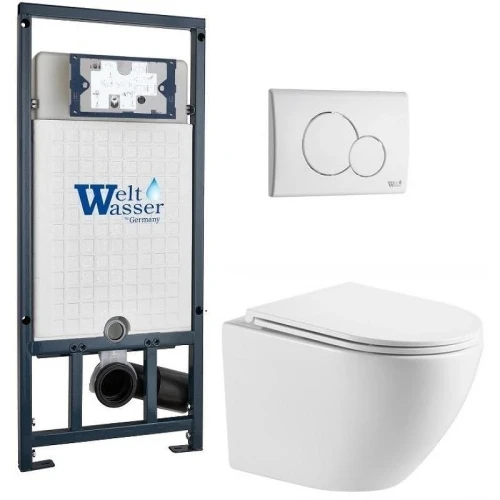 Комплект унитаза с инсталляцией WeltWasser MARBERG 507 + MERZBACH 043 MT-WT + MAR 507 RD GL-WT 10000011438 цвет Белый глянцевый с сиденьем Микролифт и клавишей смыва цвет Белый глянцевый