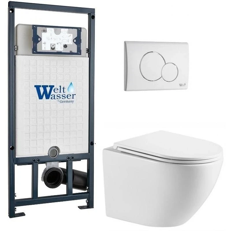 Комплект унитаза с инсталляцией WeltWasser MARBERG 507 + MERZBACH 043 MT-WT + MAR 507 RD GL-WT 10000011438 цвет Белый глянцевый с сиденьем Микролифт и клавишей смыва цвет Белый глянцевый