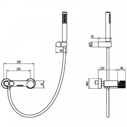 Смеситель для ванны Boheme Stick 123-GG.3 Золото латунь на стену