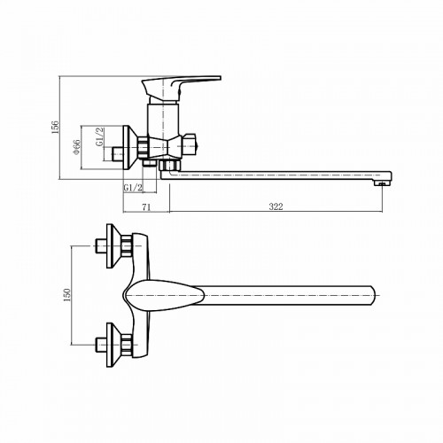 Смеситель для ванны Plstart PL2205-7 универсальный цвет Черный