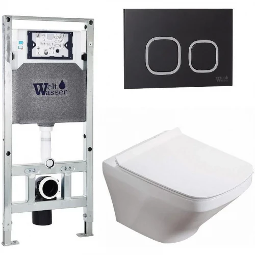 Комплект унитаза с инсталляцией WeltWasser AMBERG 506 ST + HOFBACH 041 GL-WT + AMBERG RD-BL 10000011662 цвет Белый глянцевый с сиденьем Микролифт и клавишей смыва цвет Черный