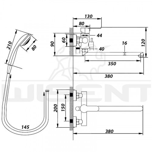 Смеситель для ванны Wisent WP722-003 универсальный цвет Сатин