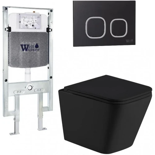 Комплект унитаза с инсталляцией WeltWasser AMBERG 497 ST + GELBACH 043 MT-BL + AMBERG RD-BL 10000011980 цвет Черный матовый с сиденьем Микролифт и клавишей смыва цвет Черный