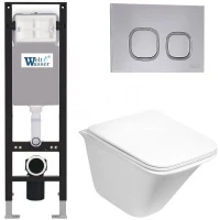 Комплект унитаза с инсталляцией WeltWasser AMBERG 350 + ROTBACH 004 GL-WT + AMBERG RD-CR 10000012405 цвет Белый глянцевый с сиденьем Микролифт и клавишей смыва цвет Хром