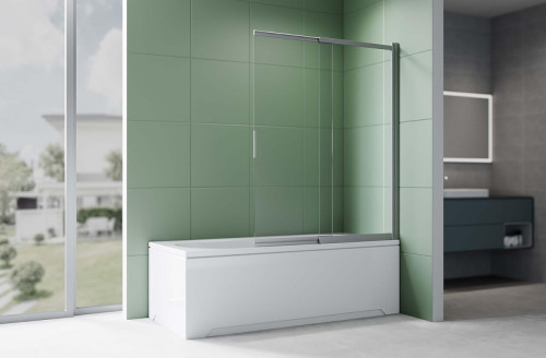 Шторка на ванну Aquatek 100х150 AQ.BSS.100.1GM профиль Оружейная сталь стекло прозрачное