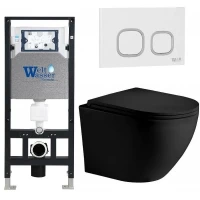 Комплект унитаза с инсталляцией WeltWasser AMBERG 506 + MERZBACH 043 XL MT-BL + AMBERG RD-WT 10000014120 цвет Черный матовый с сиденьем Микролифт и клавишей смыва цвет Белый