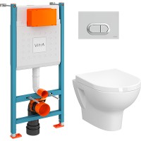Комплект унитаза с инсталляцией Vitra Zentrum L-box 9012B003-7206 с сиденьем Микролифт и клавишей смыва Хром глянцевый фарфор подвесной