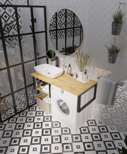 Столешница под раковину 1MarKa Grunge Loft 120 Ц0000004100 над стиральной машиной Дуб Вотан