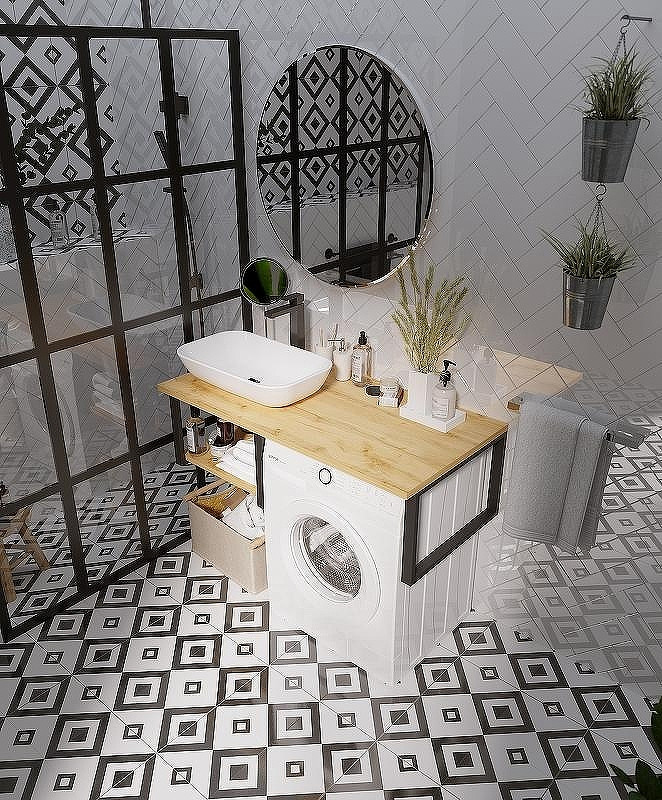 Столешница под раковину 1MarKa Grunge Loft 120 Ц0000004100 над стиральной машиной Дуб Вотан