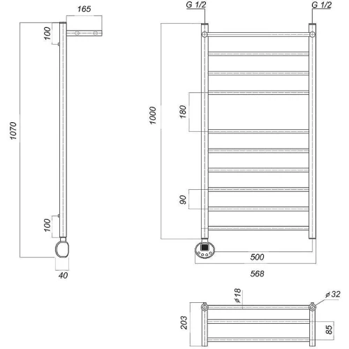 Электрический полотенцесушитель Domoterm Медея с/п П10 500x1000 EL с полкой Золото нержавеющая сталь