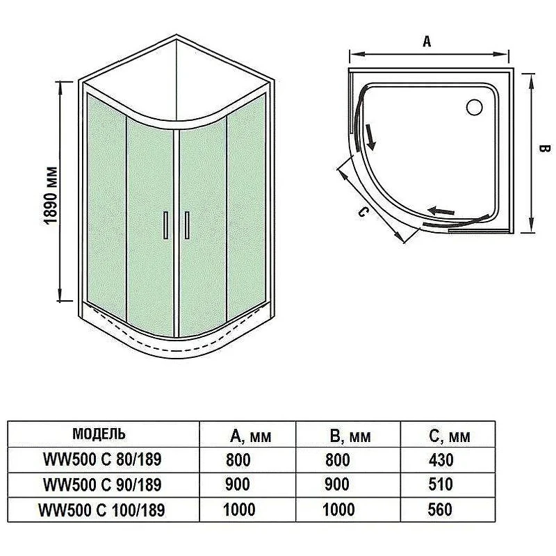 Душевой уголок WeltWasser WW500 С 90x90 10000013855 профиль Хром стекло прозрачное