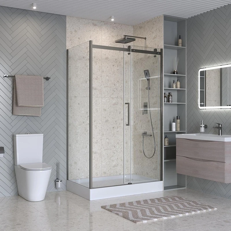 Душевой уголок BelBagno Marino 2 120x80 MARINO-2-AH-1-120/80-C-GM профиль Оружейная сталь стекло прозрачное