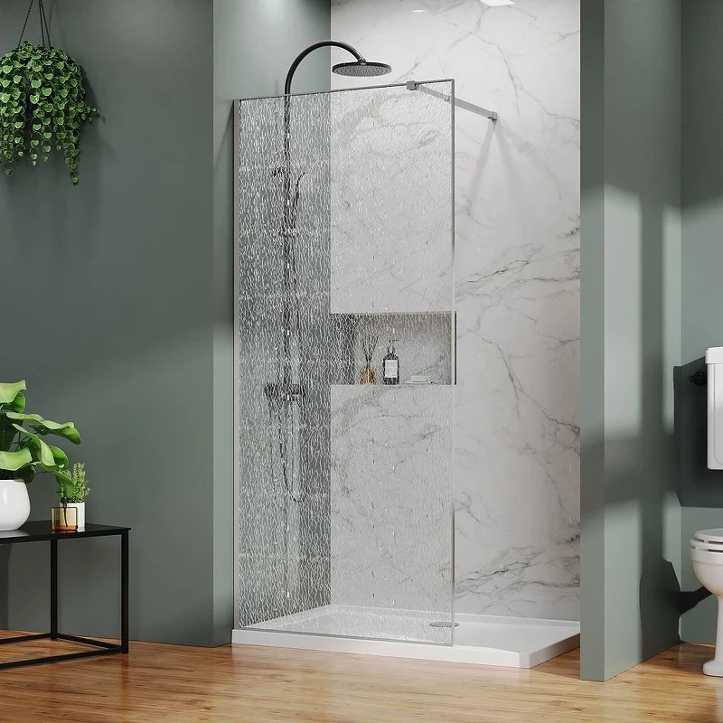 Душевая перегородка Azario Walk-In 90 AZ-275-90-MGR-CBR профиль Графит матовый стекло с узором Битое стекло