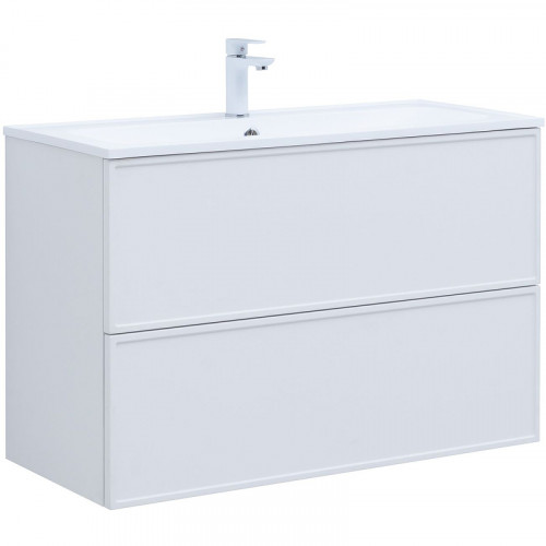 Тумба под раковину Aquanet Арт 100 313257 подвесная Белая матовая МДФ / ЛДСП
