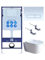 Комплект унитаза с инсталляцией Aquatek Set Aquatek Поларис-01-021 4в1 цвет Белый с сиденьем Микролифт и клавишей смыва цвет Белый