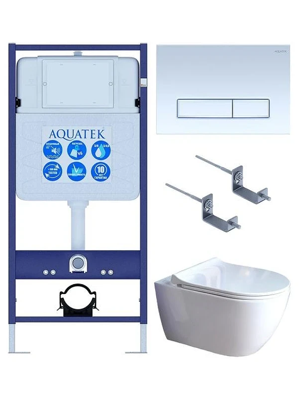 Комплект унитаза с инсталляцией Aquatek Set Aquatek Поларис-01-021 4в1 цвет Белый с сиденьем Микролифт и клавишей смыва цвет Белый