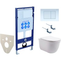 Комплект унитаза с инсталляцией Aquatek Set Aquatek Классик-009 4в1 с сиденьем Микролифт и Белой клавишей смыва фарфор подвесной