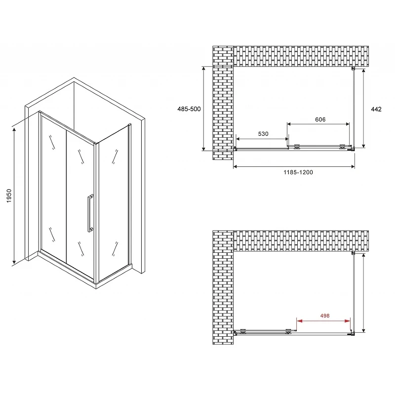 Душевой уголок Abber Schwarzer Diamant 120x50 AG30120BH-S50B профиль Черный стекло прозрачное