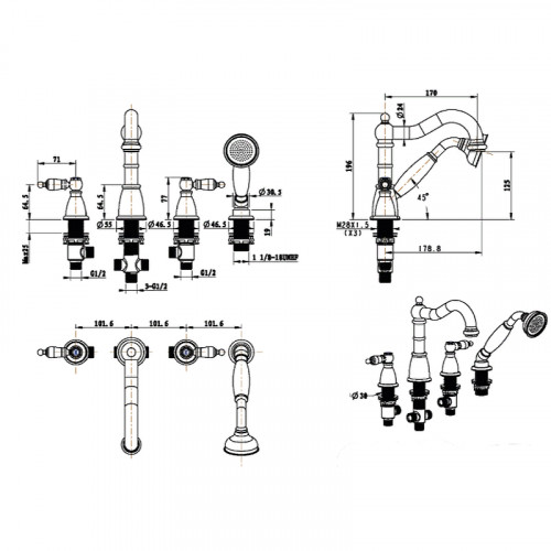 Смеситель на борт ванны Boheme Tradizionale Oro 395 Золото латунь
