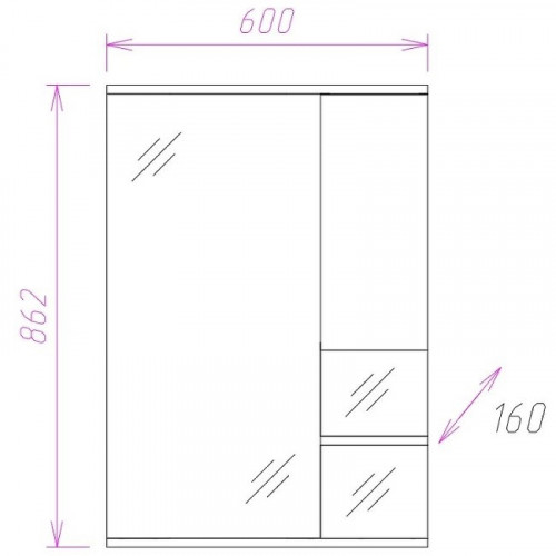 Зеркало со шкафом Onika Элита 60.01 R 206020 с подсветкой Белое МДФ / ЛДСП, стекло