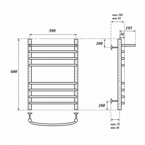 Водяной полотенцесушитель Point Альфа PN05156SP П7 500x600 с полкой Хром