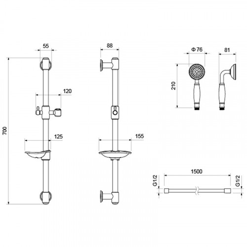 Душевой гарнитур Aquatek Классик 1 jet AQ2020PG Полированное золото латунь на стену