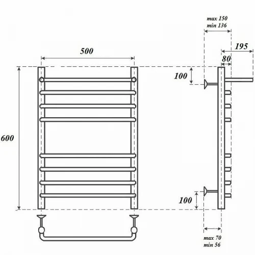 Водяной полотенцесушитель Point Нептун PN09156SP П7 500x600 с полкой Хром