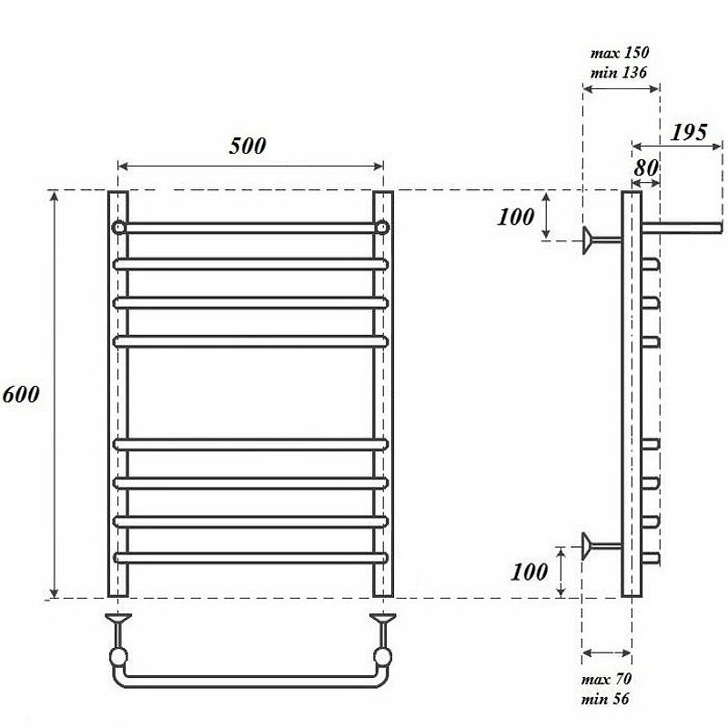Водяной полотенцесушитель Point Нептун PN09156SP П7 500x600 с полкой Хром