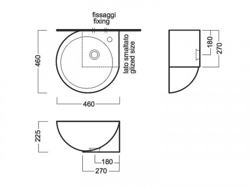 Раковина Hatria You and Me 46 L Y0H601 угловая Белая фаянс подвесная