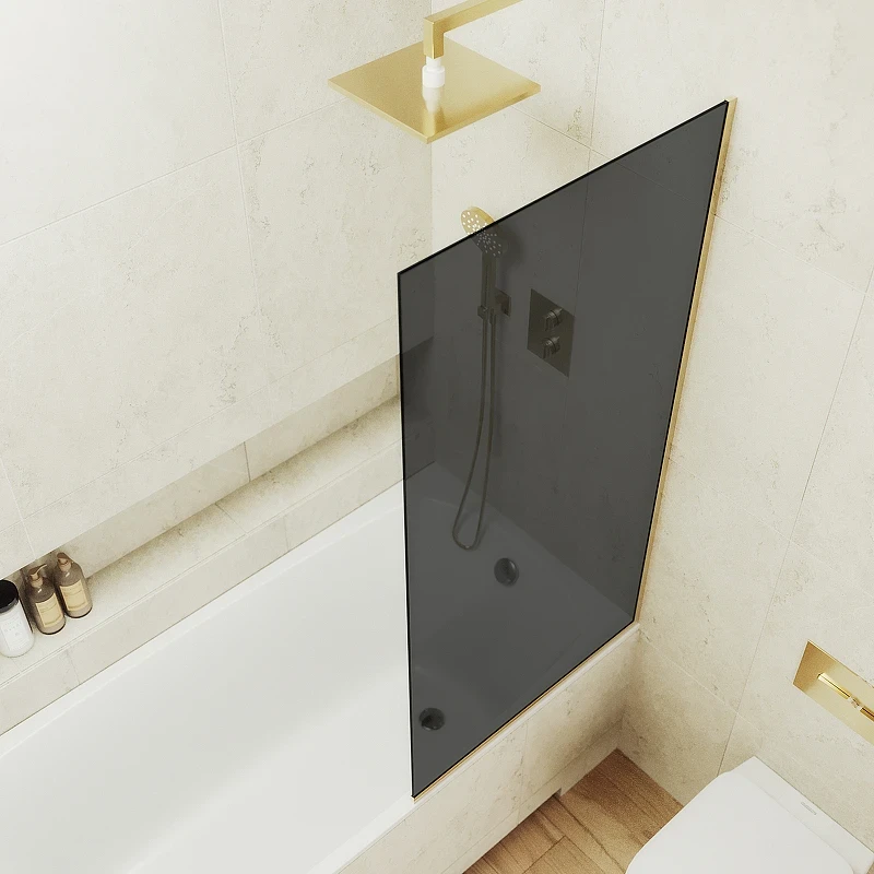 Шторка на ванну Maybah Glass MGV-78-3у 400x1400 в узком профиле Золото стекло графитовое
