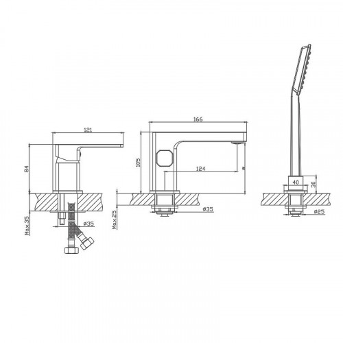 Смеситель на борт ванны Haiba HB80615-7 Черный матовый латунь