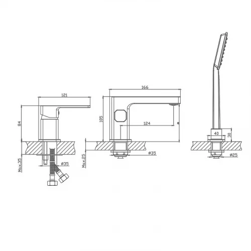 Смеситель на борт ванны Haiba HB80615-7 Черный матовый латунь