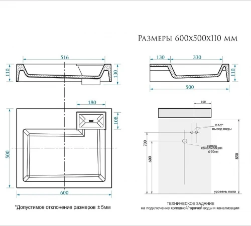 Раковина Uperwood Vission 60 45483000000 на стиральную машину цвет Белый глянцевый