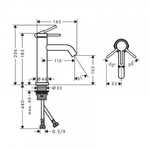 Смеситель для раковины Hansgrohe Tecturis S 73311670 цвет Черный матовый