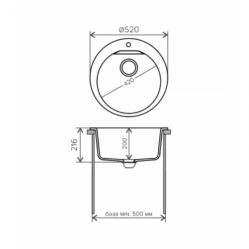 Кухонная мойка Polygran Atol-520 №14 627437 Серый искусственный камень (литьевой мрамор) встраиваемый