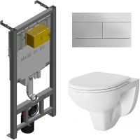 Комплект унитаза Damixa Jupiter  DX77C1738SC с сиденьем Микролифт и инсталляцией Jacob Delafon E29025-NF+E4316-CP с клавишей смыва Хром фаянс подвесной
