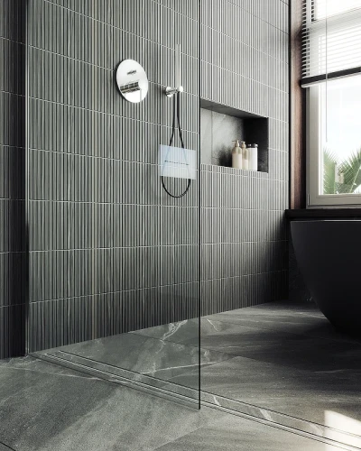 Душевая перегородка Maybah Glass MGD-695-5ш 790x1950 в широком профиле Хром матовый стекло прозрачное