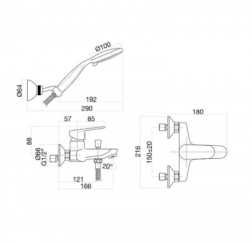 Смеситель для ванны Fiore Kevon Chic 81BX8150 цвет Хром Черный