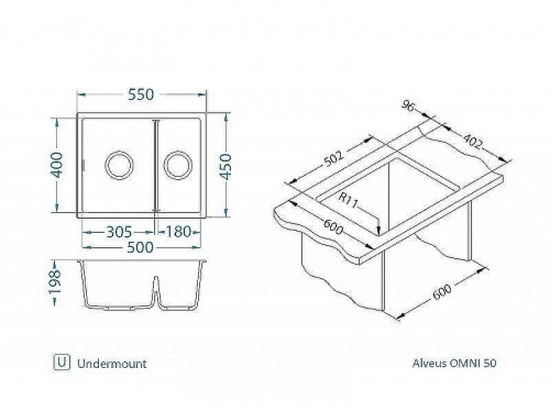 Кухонная мойка Alveus Granital Omni 50 Arctic G11 550x450x198 1150065 Белая