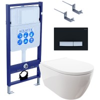 Комплект унитаза с инсталляцией Aquatek Set Aquatek Поларис-026 4в1 с сиденьем Микролифт и Черной матовой клавишей смыва фарфор подвесной