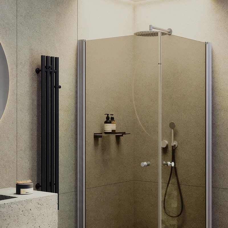 Душевой уголок Maybah Glass MGY-1302-5 900x900x1980 на монопетлях Хром матовый стекло бронзовое