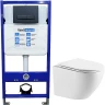 Комплект унитаза WellWant Aura WWU01121WK с инсталляцией WellWant Standart 50 WWISI111BB с сиденьем Микролифт и Черной матовой клавишей смыва