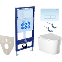 Комплект унитаза с инсталляцией Aquatek Set Aquatek Ника-013 4в1 с сиденьем Микролифт и Белой клавишей смыва фарфор подвесной