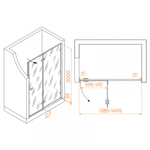 Душевая дверь RGW Stilvoll SV-004-B 140 353200414-14 профиль Черный стекло прозрачное
