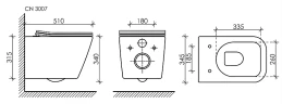 Комплект унитаза с инсталляцией Ceramicanova Metric CN3007_1002B_1000 с сиденьем Микролифт и Черной матовой клавишей смыва фарфор подвесной