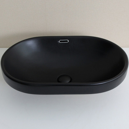 Раковина CeramaLux 60 5006CMB Черная матовая фаянс накладная